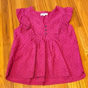 LOFT Magenta Ruffle Blouse